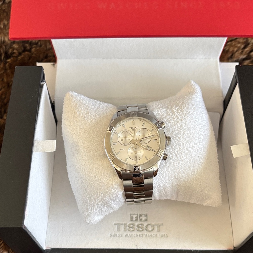 Tissot Silver Chronograph Unisex Watch 38mm Stainless Steel Quartz
